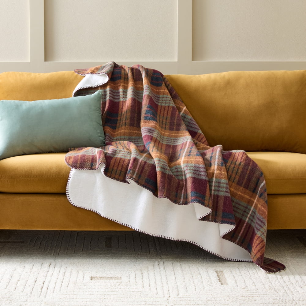 Better Homes & Gardens Faux Wool Reverse to Faux Fur Throw - Black Crimson Plaid