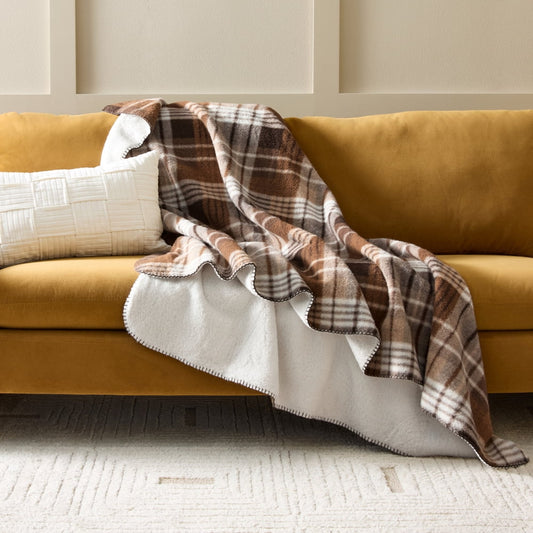 Better Homes & Gardens Faux Wool Reverse to Faux Fur Throw - Brown Basket Plaid