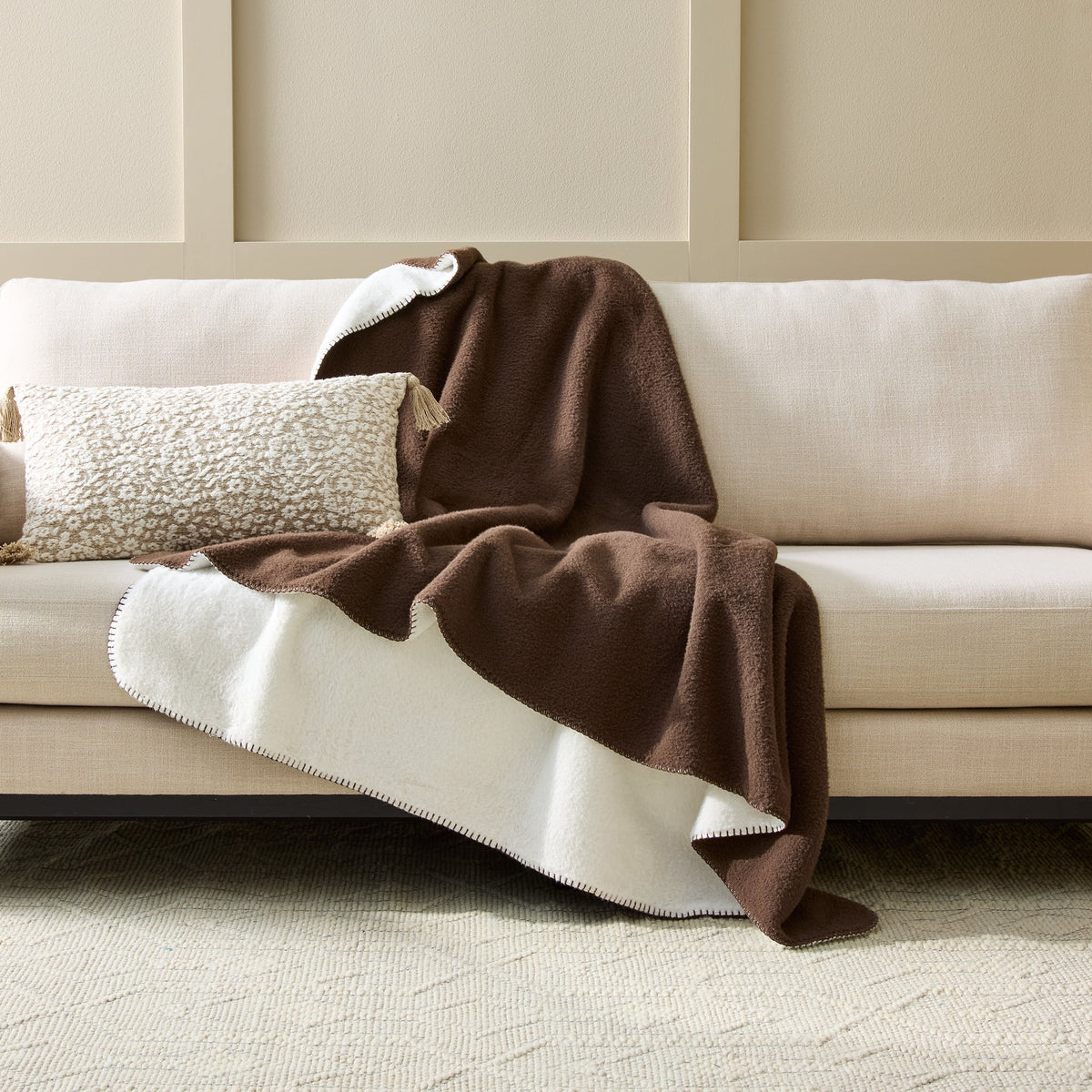 Better Homes & Gardens Faux Wool Reverse to Faux Fur Throw - Brown Basket