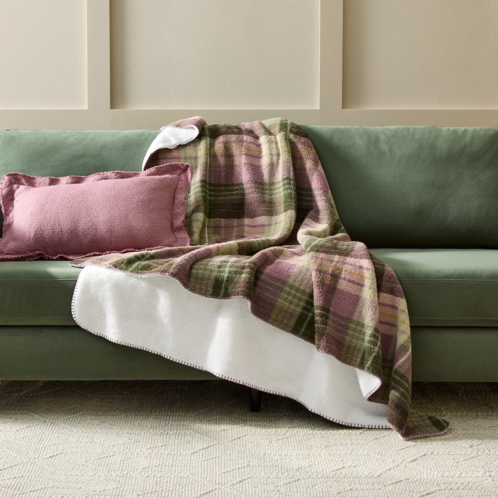 Better Homes & Gardens Faux Wool Reverse to Faux Fur Throw - Violet Gem Plaid